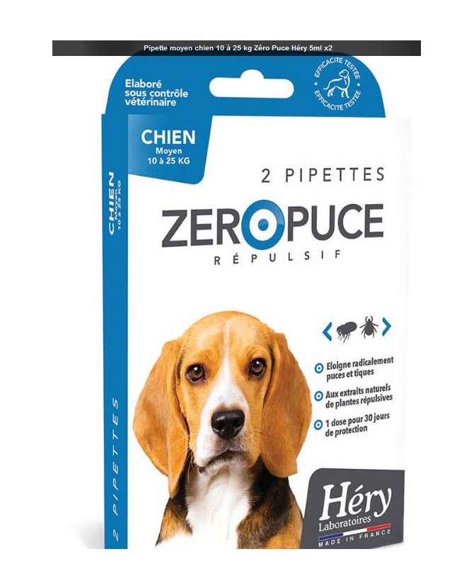 antiparasitaires canins Pipettes répulsif tiques et puces 10 à 25 kg Hery Laboratoire Héry 8,00 €