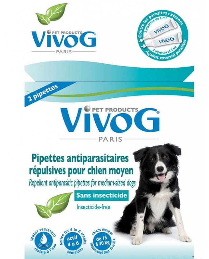 Antiparasitaire canin 2 pipettes antiparasitaires répulsif pour moyen chien - extrait végétal naturel - Vivog VIVOG 9,00 €