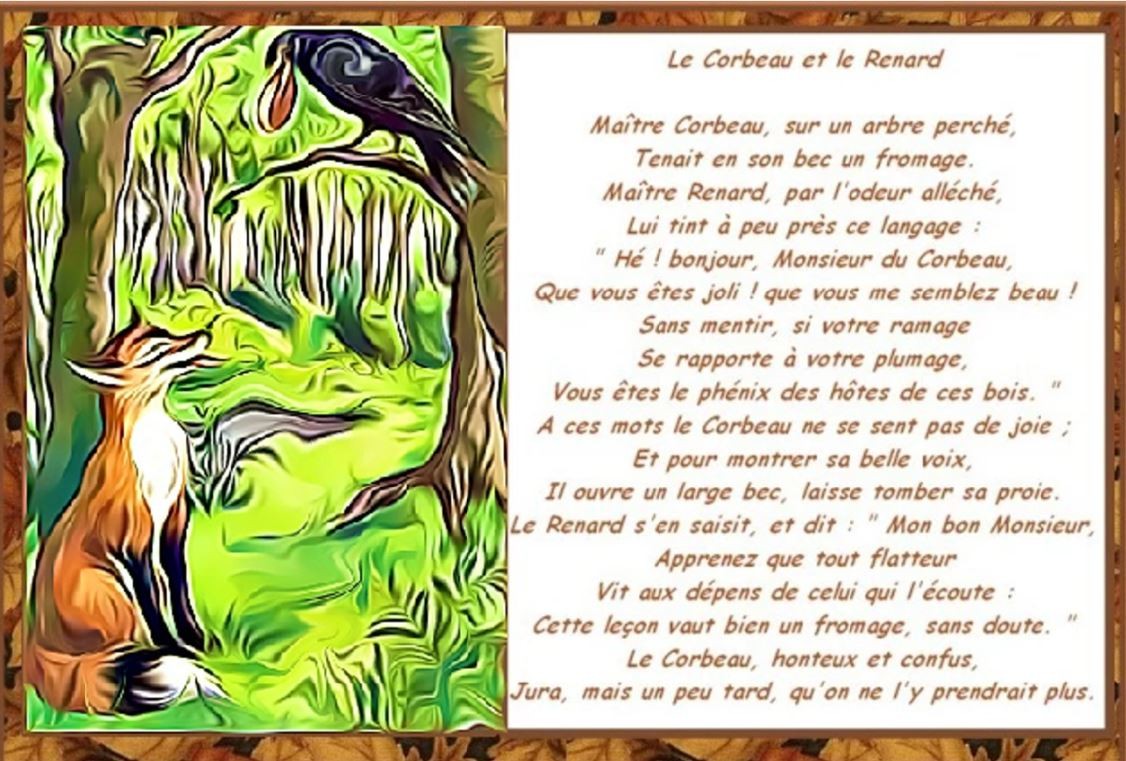 Le Corbeau Et Le Renard Texte à Imprimer Poster Le corbeau et le renard de Jean de La Fontaine