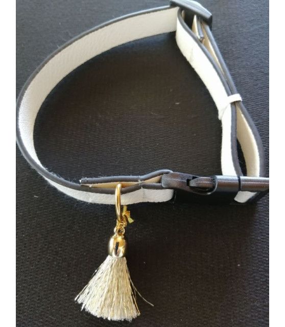 Collier chien en cuir blanc Pomponnette T30-45