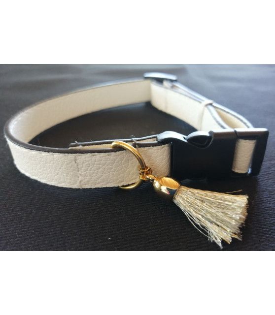 Colliers simili et cuir Collier chien en cuir blanc Pomponnette T30-45 ChezAnilou 8,00 €